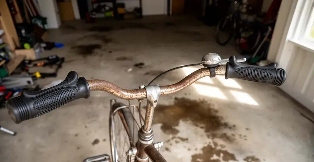 Poignées ergonomiques avec appui paume installées sur guidon vélo vintage
